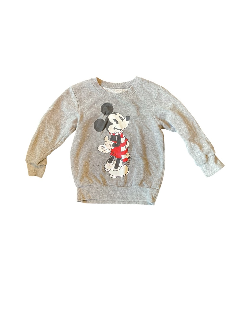 Disney Grey Kids Sweatshirt with Mickey Graphic and Red Scarf
